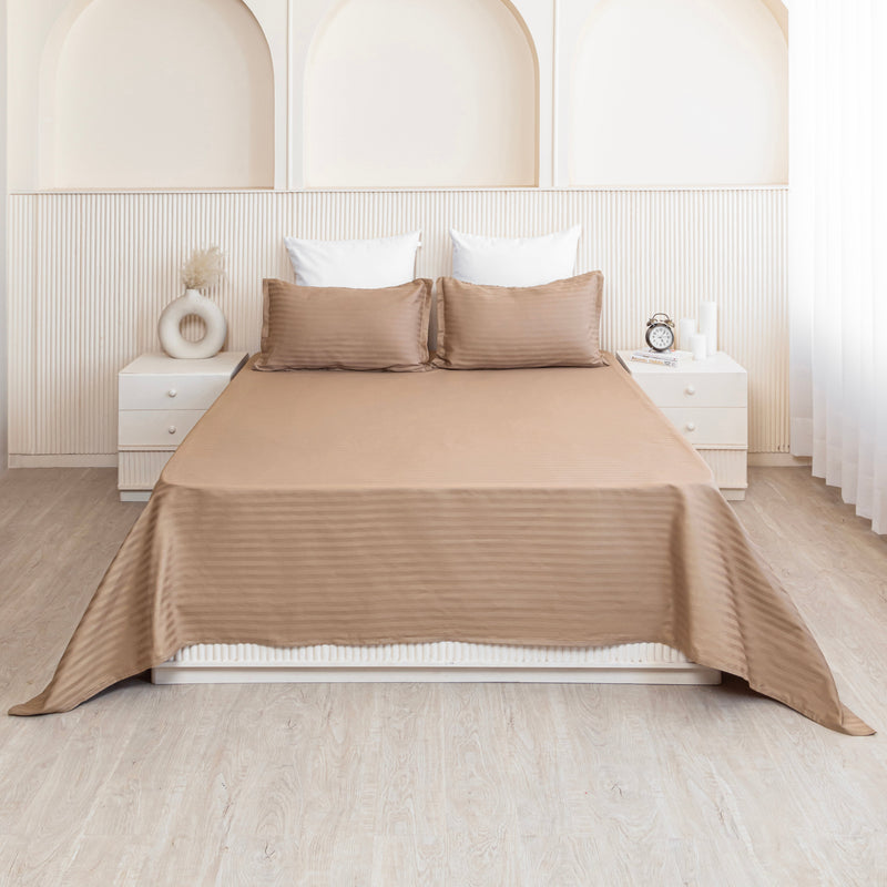 Breton Nap - Satin Stripe Bedsheet (Taupe)-3