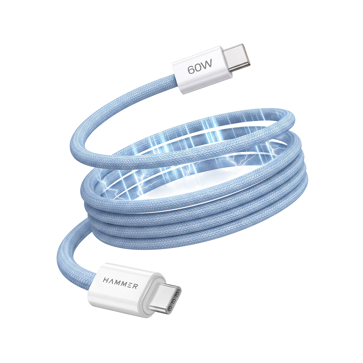 Hammer 60W Magnetic Braided USB Type-C to C Fast Charging & Data Transfer Cable, Durable Tangle Free Design (Blue)-6