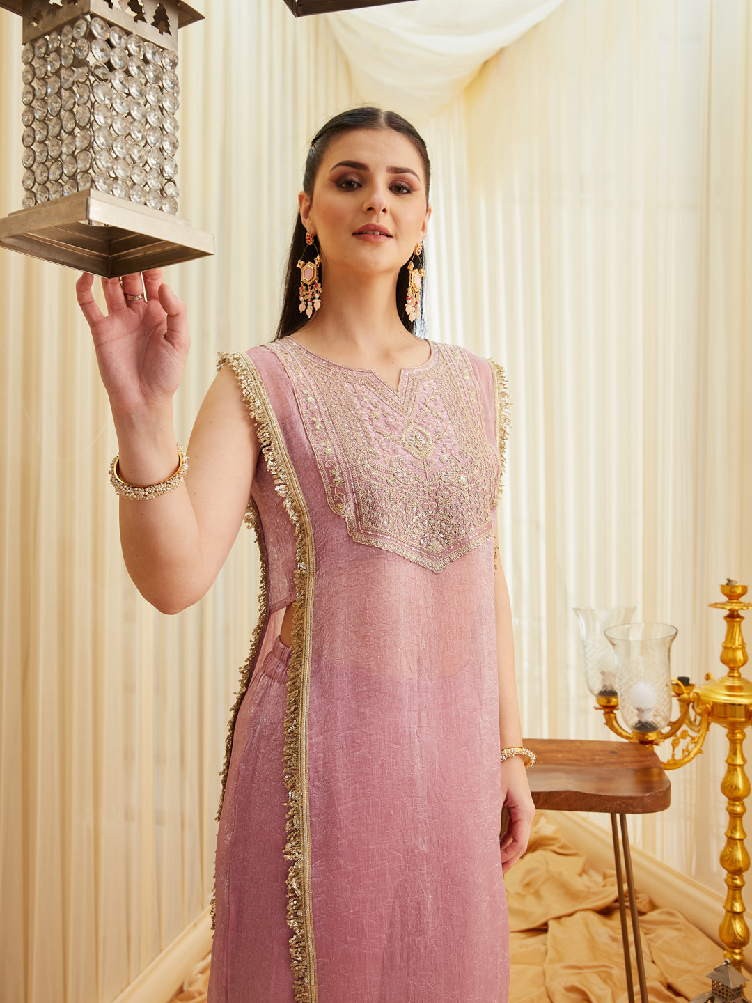 Pink Embroidered Sheer Silk Kurta Set