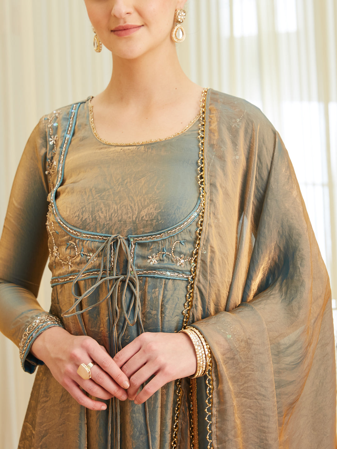 Blue Silk Embroidered Anarkali Kurta Set with Dupatta for Women