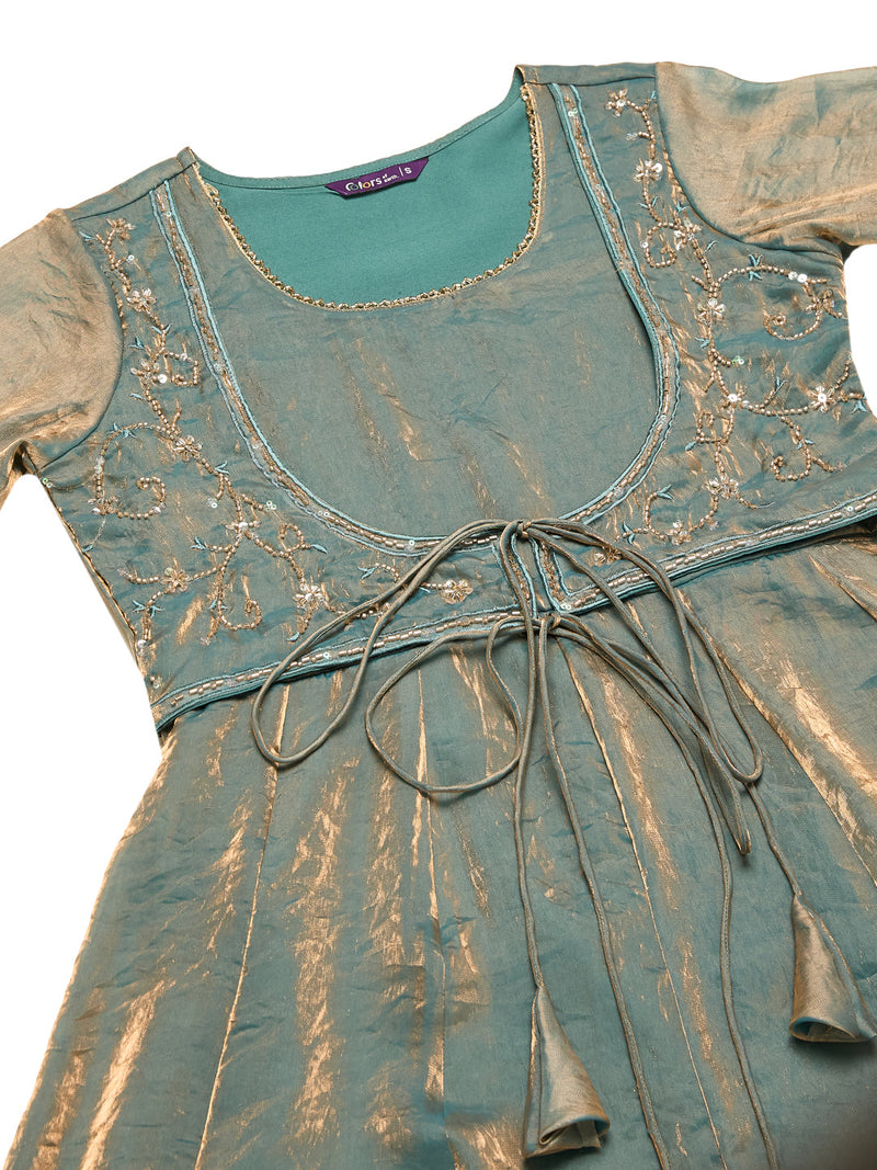 Blue Silk Embroidered Anarkali Kurta Set with Dupatta for Women