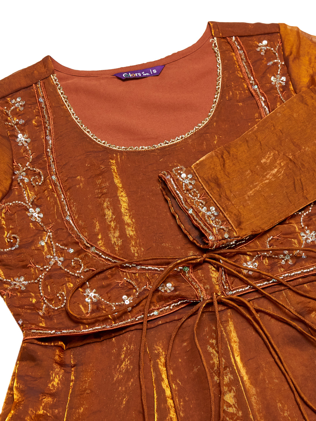 Rust Silk Embroidered Anarkali Kurta Set with Dupatta for Women