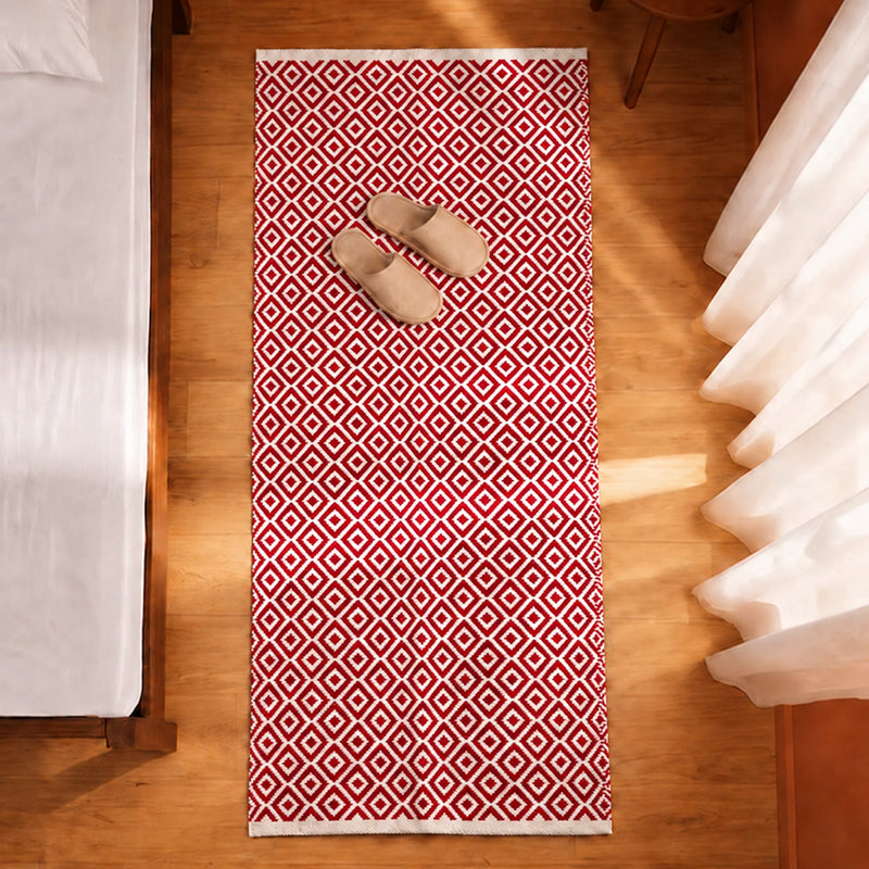 Tessitura Confetti - Diamond Cotton Rug (Red & White)-4