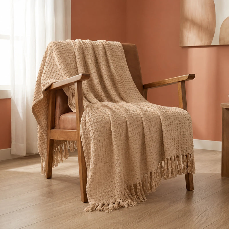 Beige - Waffle Throw-1