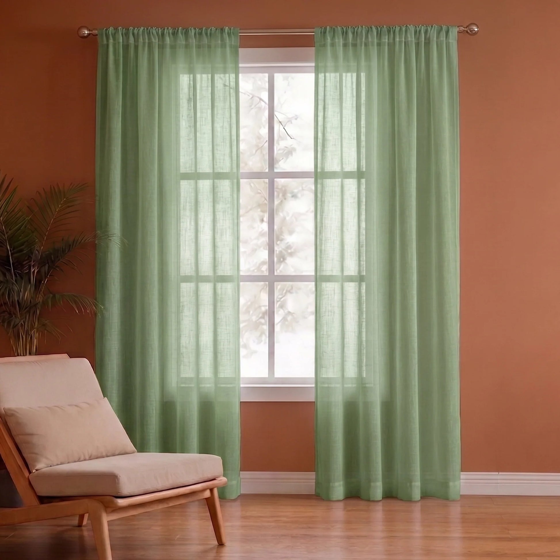 Fort Absolute - Rod Pocket Mint Green Sheer Curtain-1