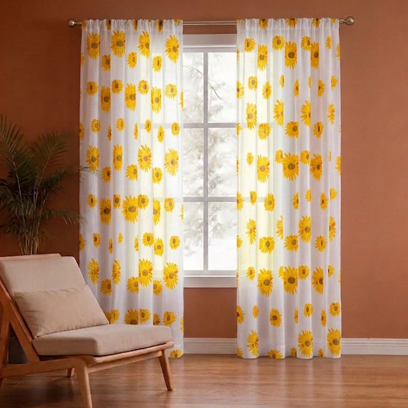 Imprimer Blooming Sunflowers - Printed Rod Pocket Sheer Curtain-1