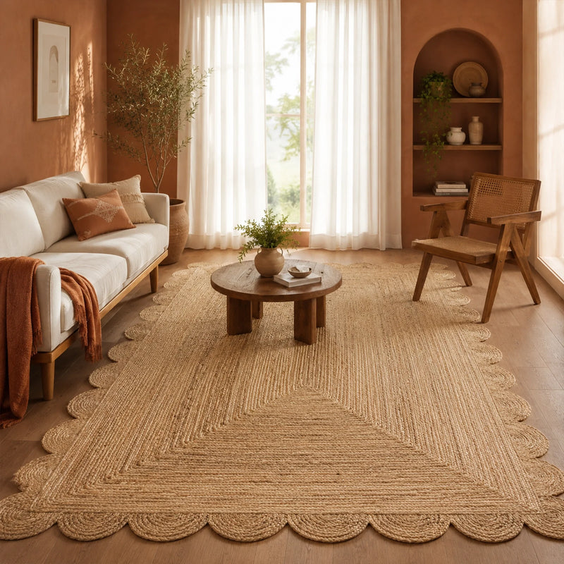 Natural Scalloped Jute Area Rug - Rectangular-34
