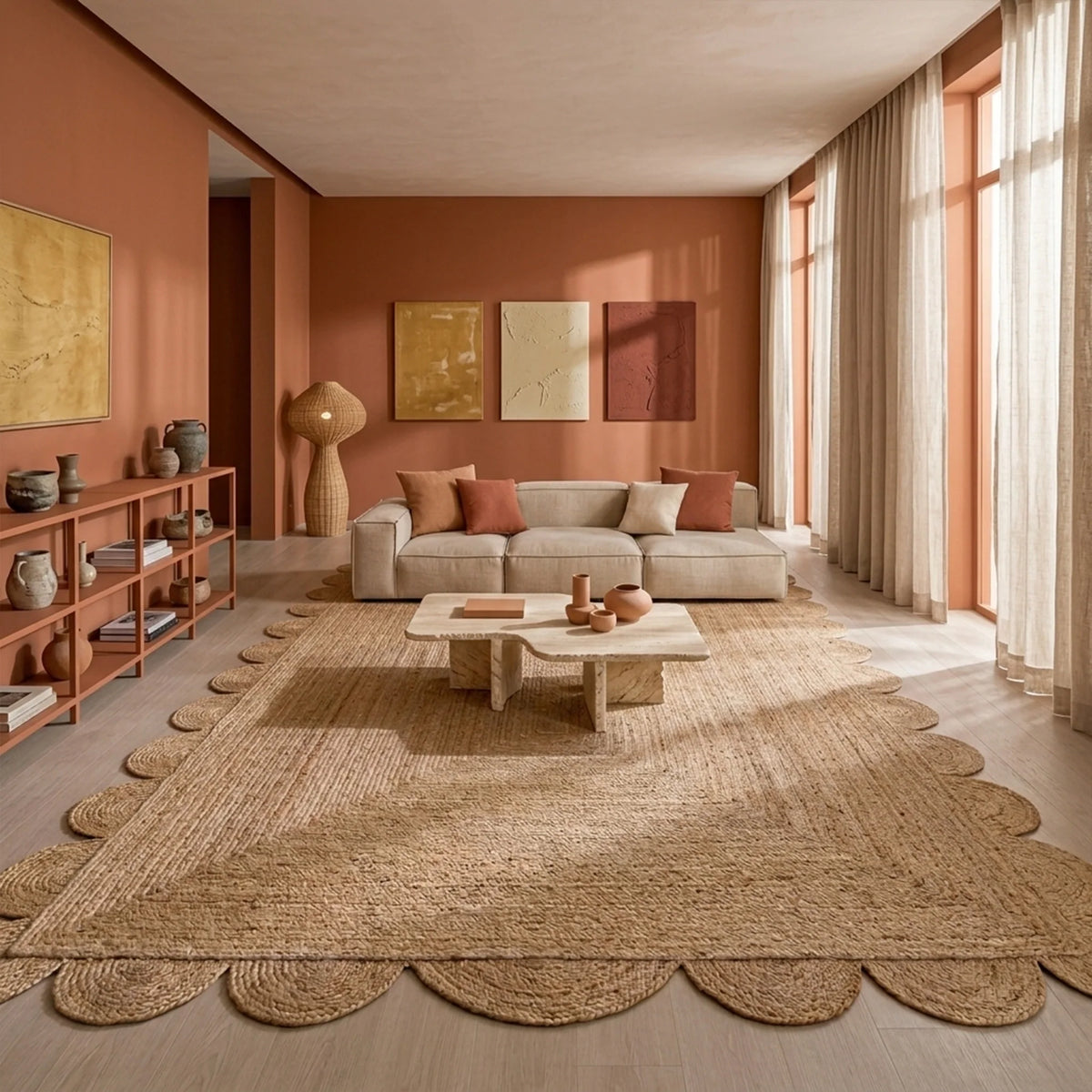 Natural Scalloped Jute Area Rug - Rectangular-27