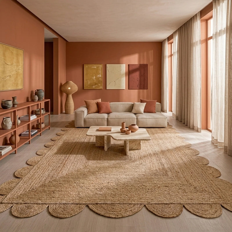 Natural Scalloped Jute Area Rug - Rectangular-27