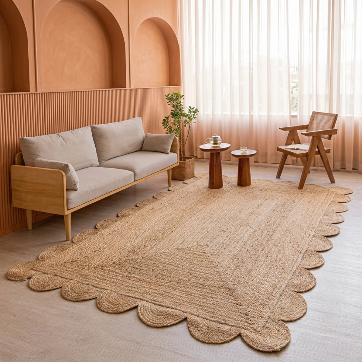 Natural Scalloped Jute Area Rug - Rectangular-20