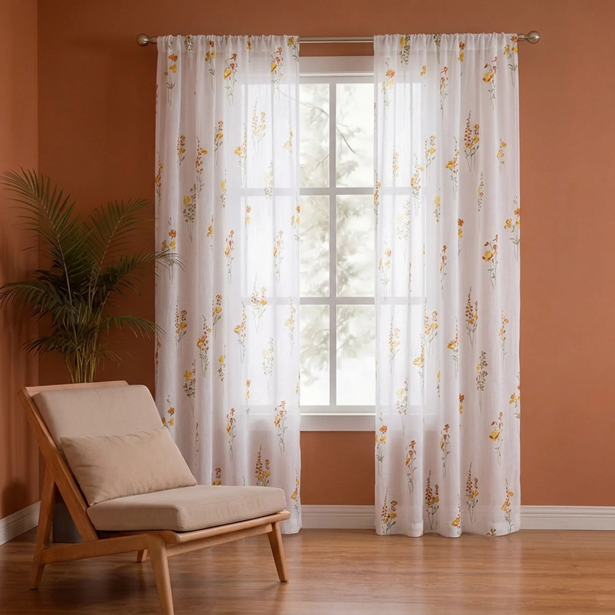 Opulent Bloom Printed Rod Pocket Sheer Curtain-1