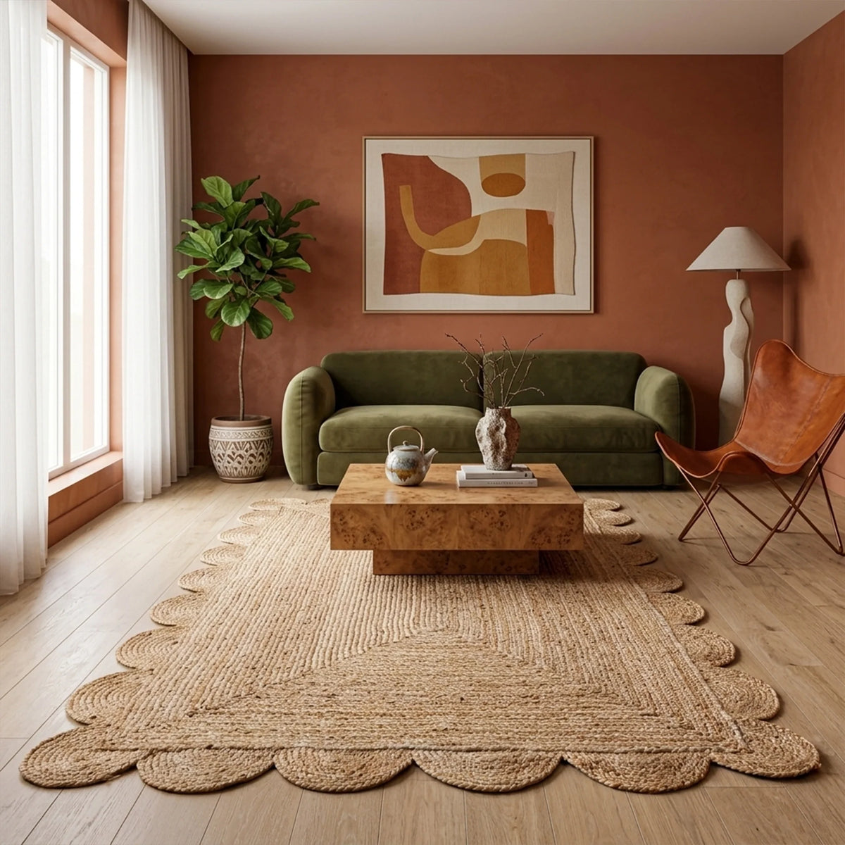 Natural Scalloped Jute Area Rug - Rectangular-13