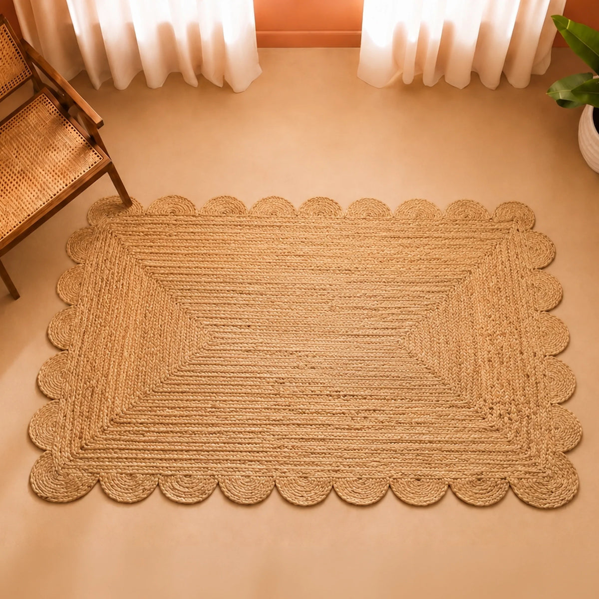 Natural Scalloped Jute Area Rug - Rectangular-7