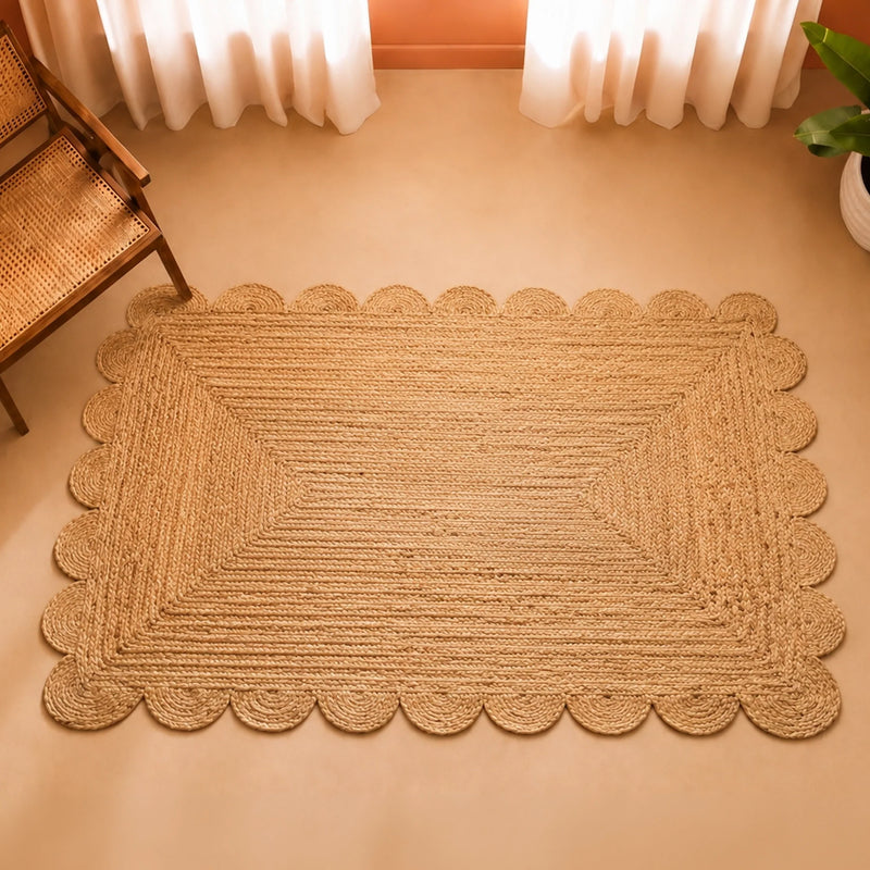 Natural Scalloped Jute Area Rug - Rectangular-7