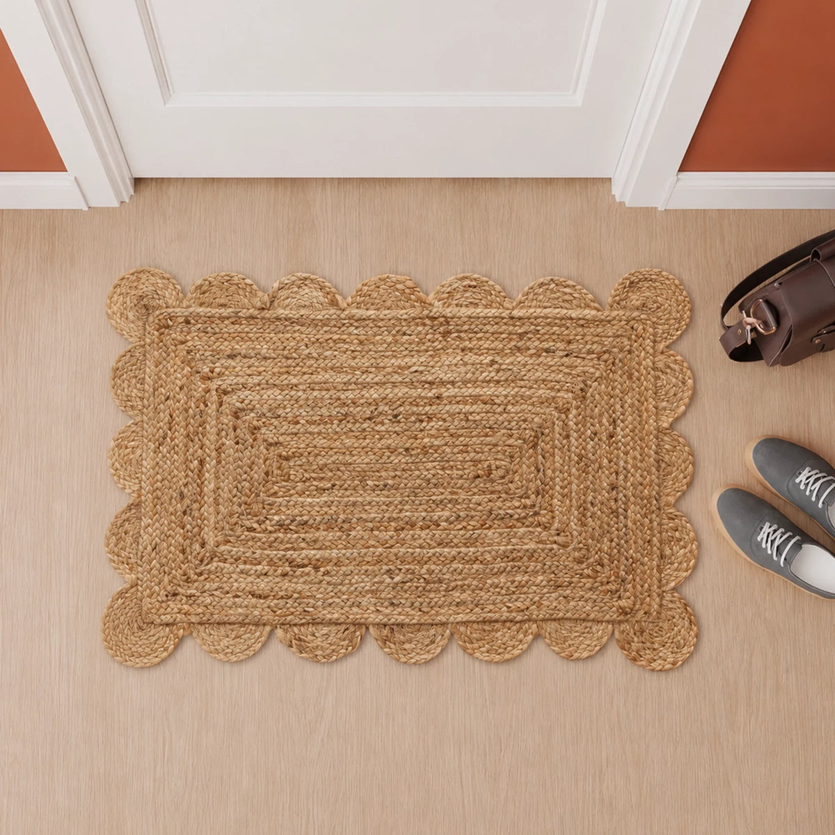 Natural Scalloped Jute Area Rug - Rectangular-1