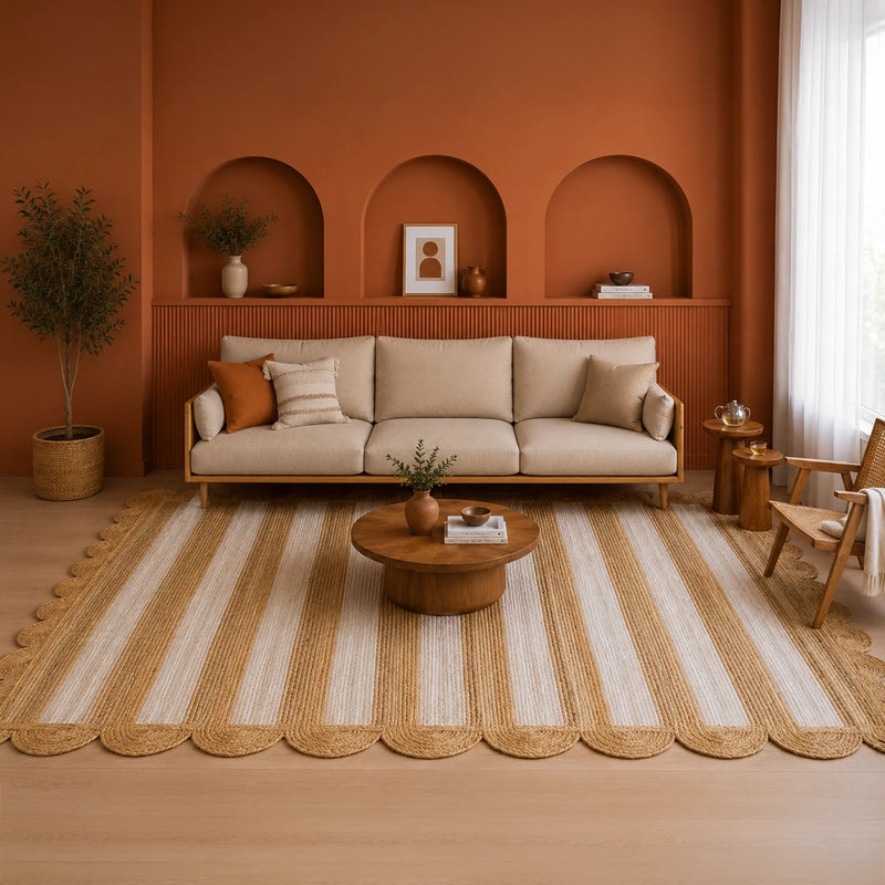 Scalloped Stripe Jute Area Rug - Rectangular-26