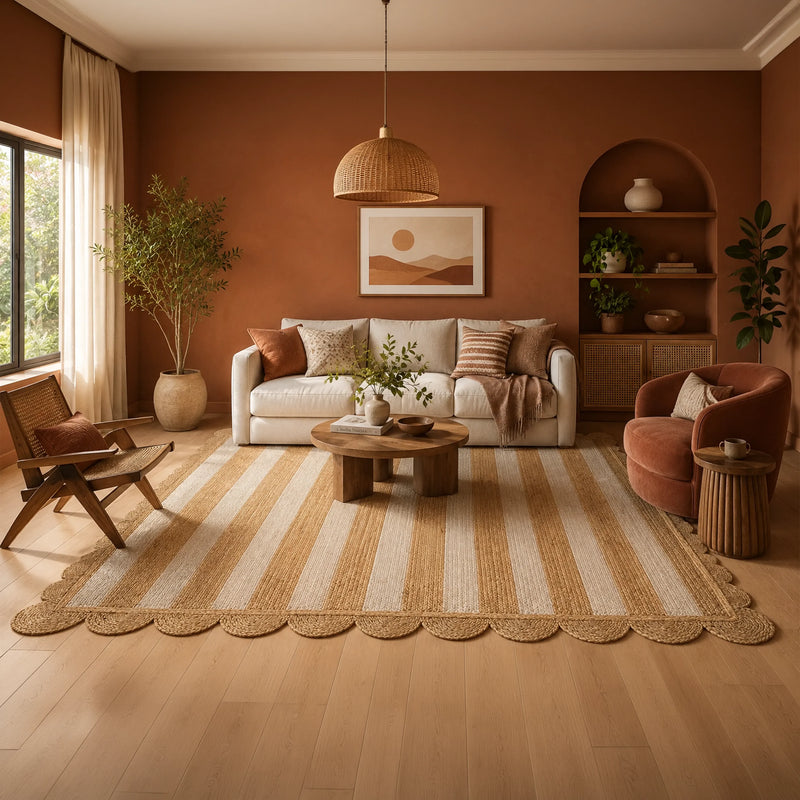 Scalloped Stripe Jute Area Rug - Rectangular-19