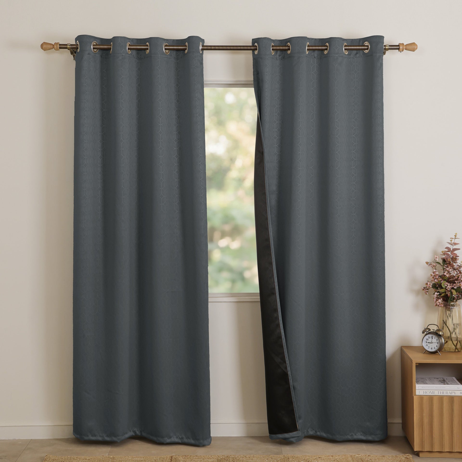 Grey Embossed Blackout Curtain (Elara - Eyelets)