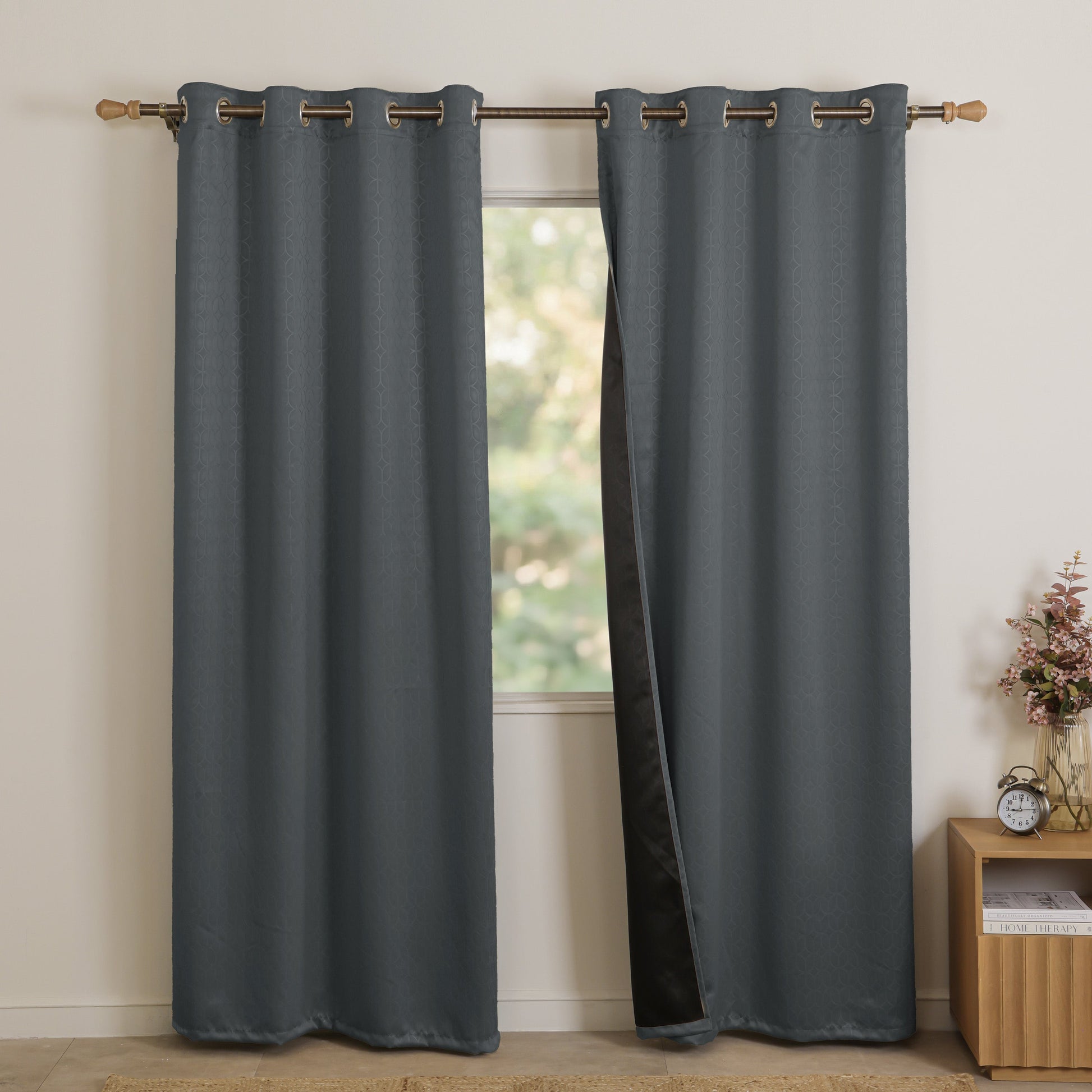 Grey Solid Eyelet Curtain-1