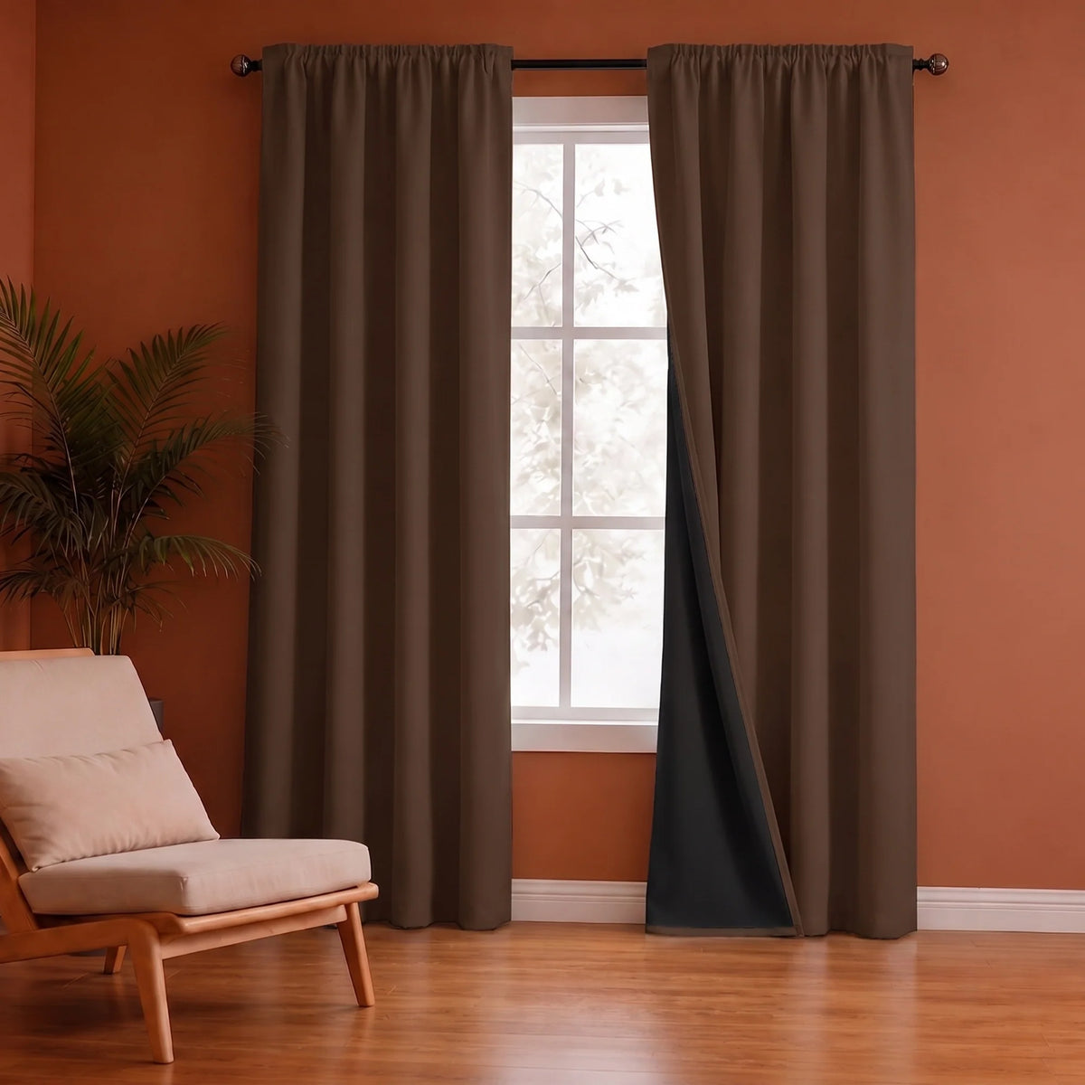 Fort Essential Abstract - Rod Pocket Black Backing Blackout Curtain (Brown)