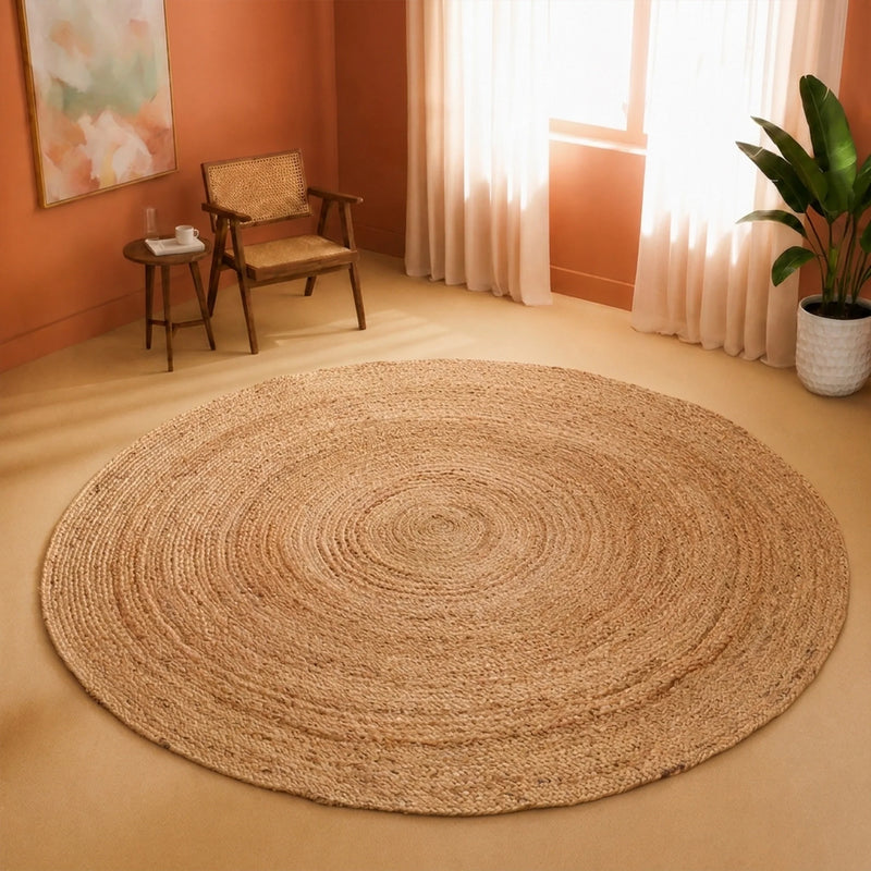 Solid Braided Jute Area Rug - Round-12