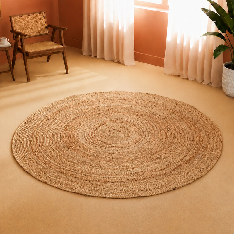 Solid Braided Jute Area Rug - Round-6