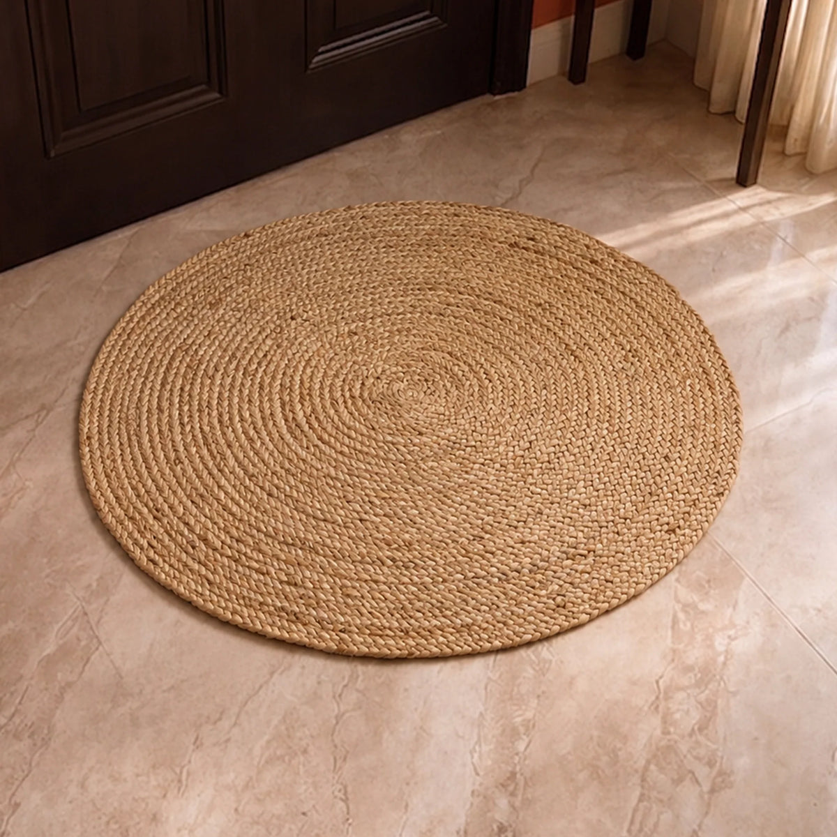 Solid Braided Jute Area Rug - Round-1