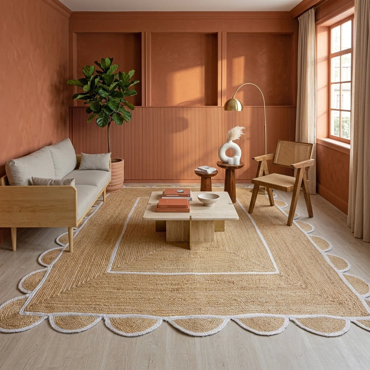 Scalloped Border Jute Area Rug - Rectangular-22