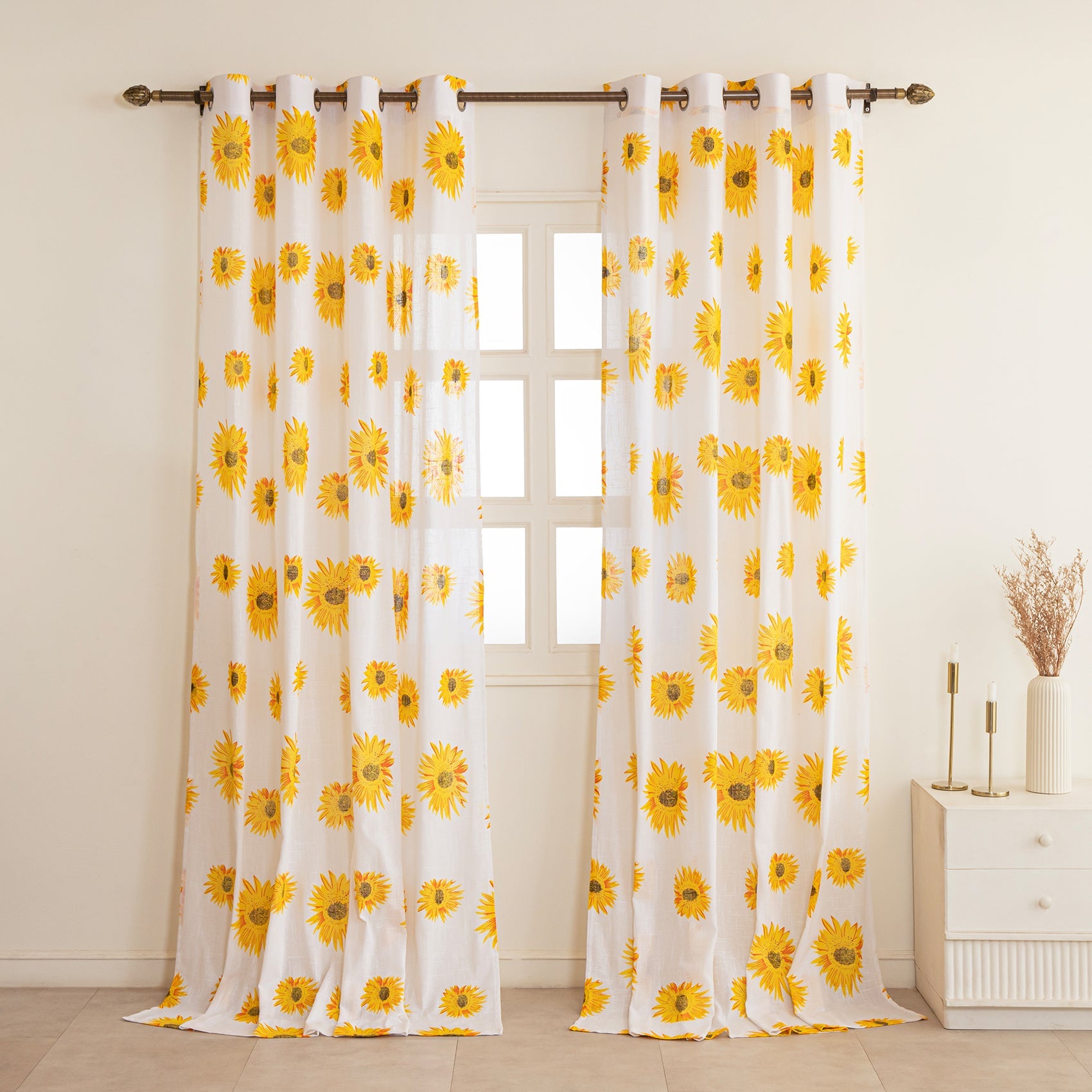 Imprimer Blooming Sunflowers - Printed Sheer Eyelet Curtain
