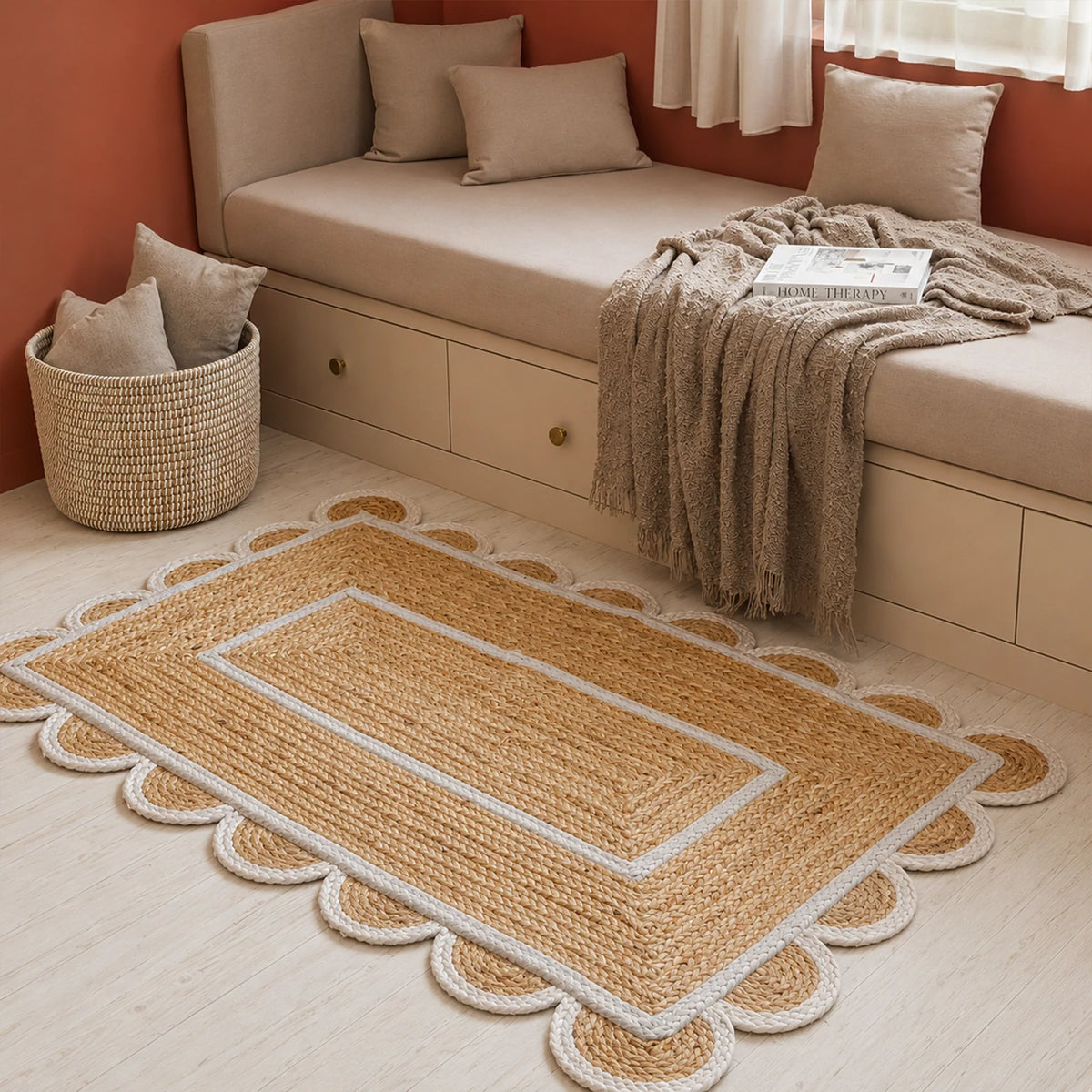 Scalloped Border Jute Area Rug - Rectangular-6