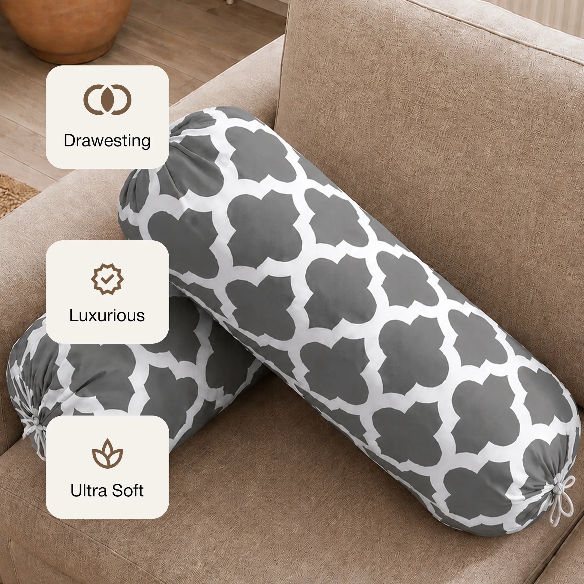 Imprimer Quatrefoil - Printed Bolster Cover (Grey)-3