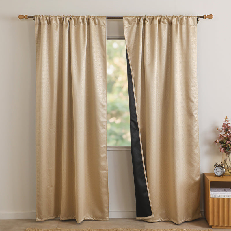 Beige Rod Pocket Solid Curtain-1