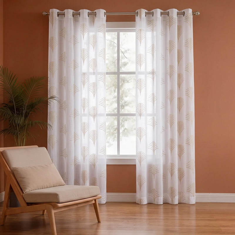 Imprimer Palmetto Plume - Gold Tree Printed Eyelet Sheer Curtain-1