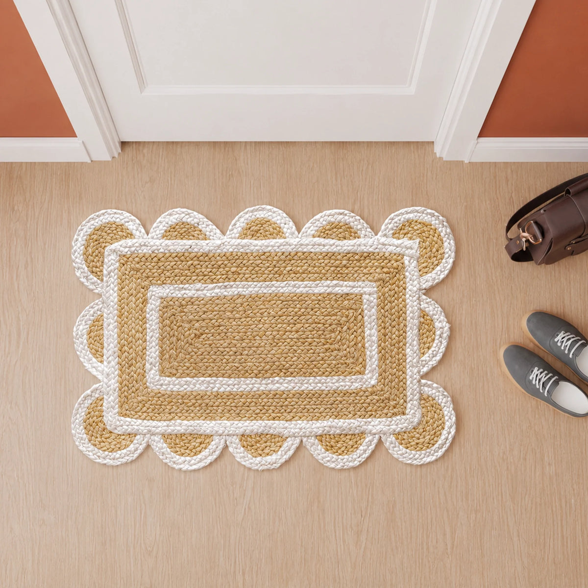 Scalloped Border Jute Area Rug - Rectangular-1