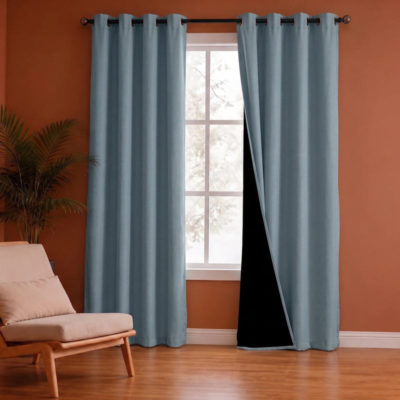 Fort Essential Abstract - Eyelet Black Backing Blackout Curtain (Grey)-1