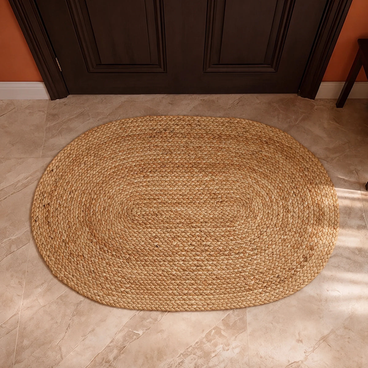 Solid Braided Jute Area Rug - Oval-7