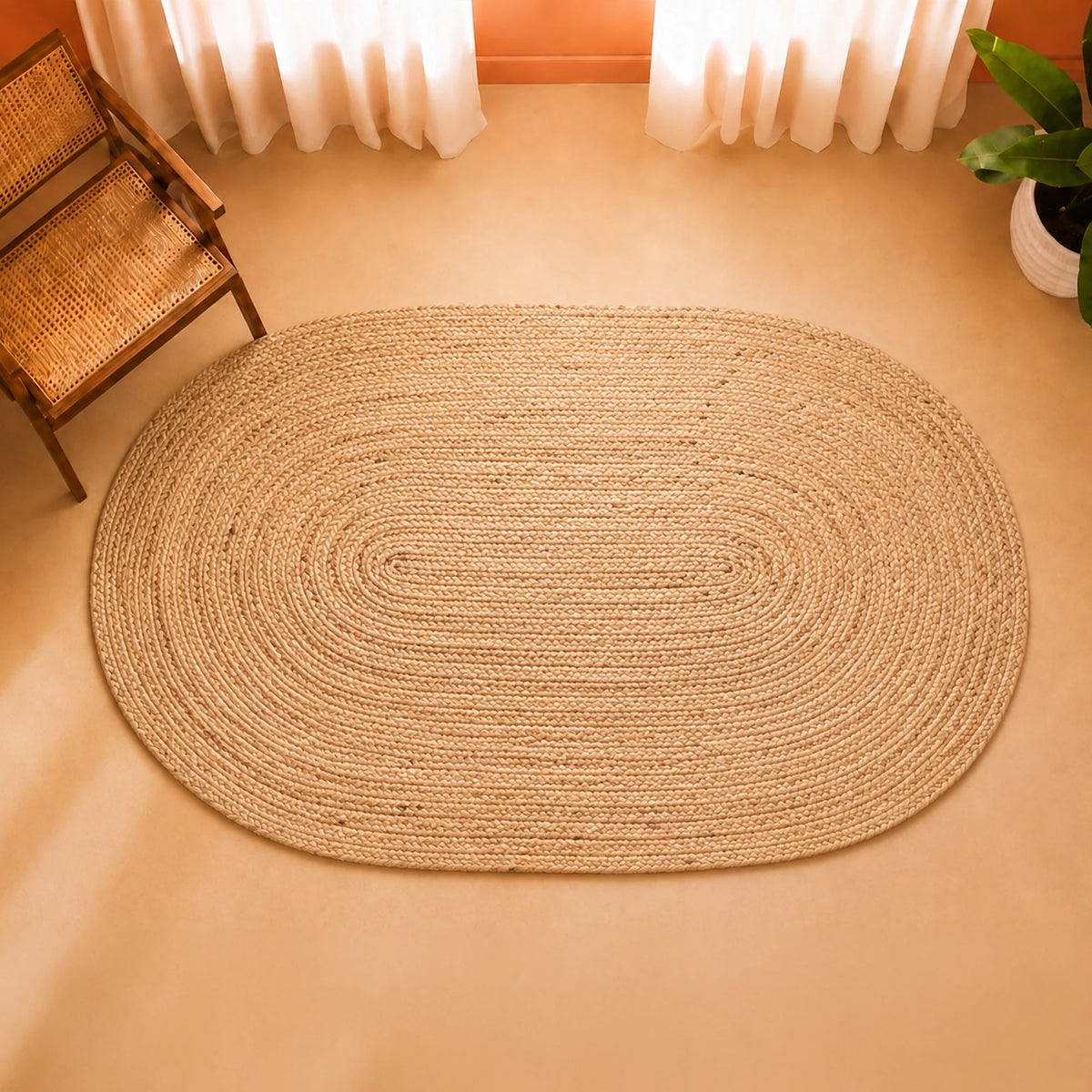 Solid Braided Jute Area Rug - Oval-1