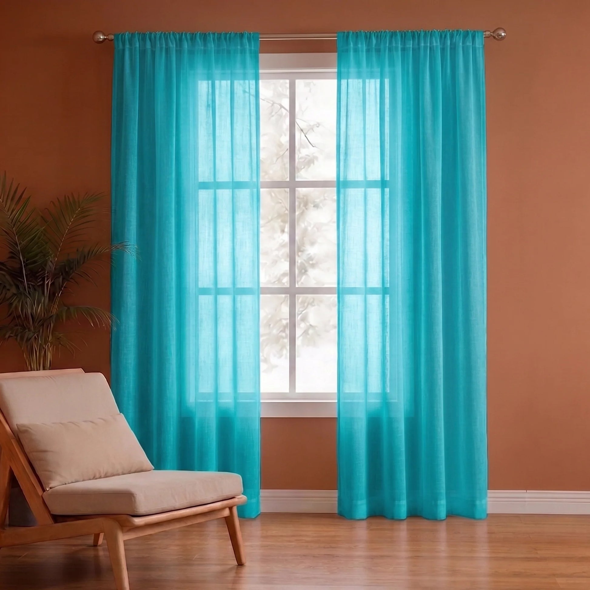 Fort Absolute - Rod Pocket Blue Sheer Curtain-1