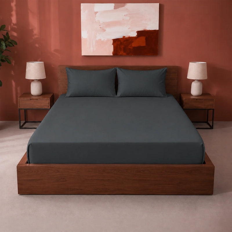 Fort Sublime - Solid Fitted Bedsheet (Dark Grey)-1
