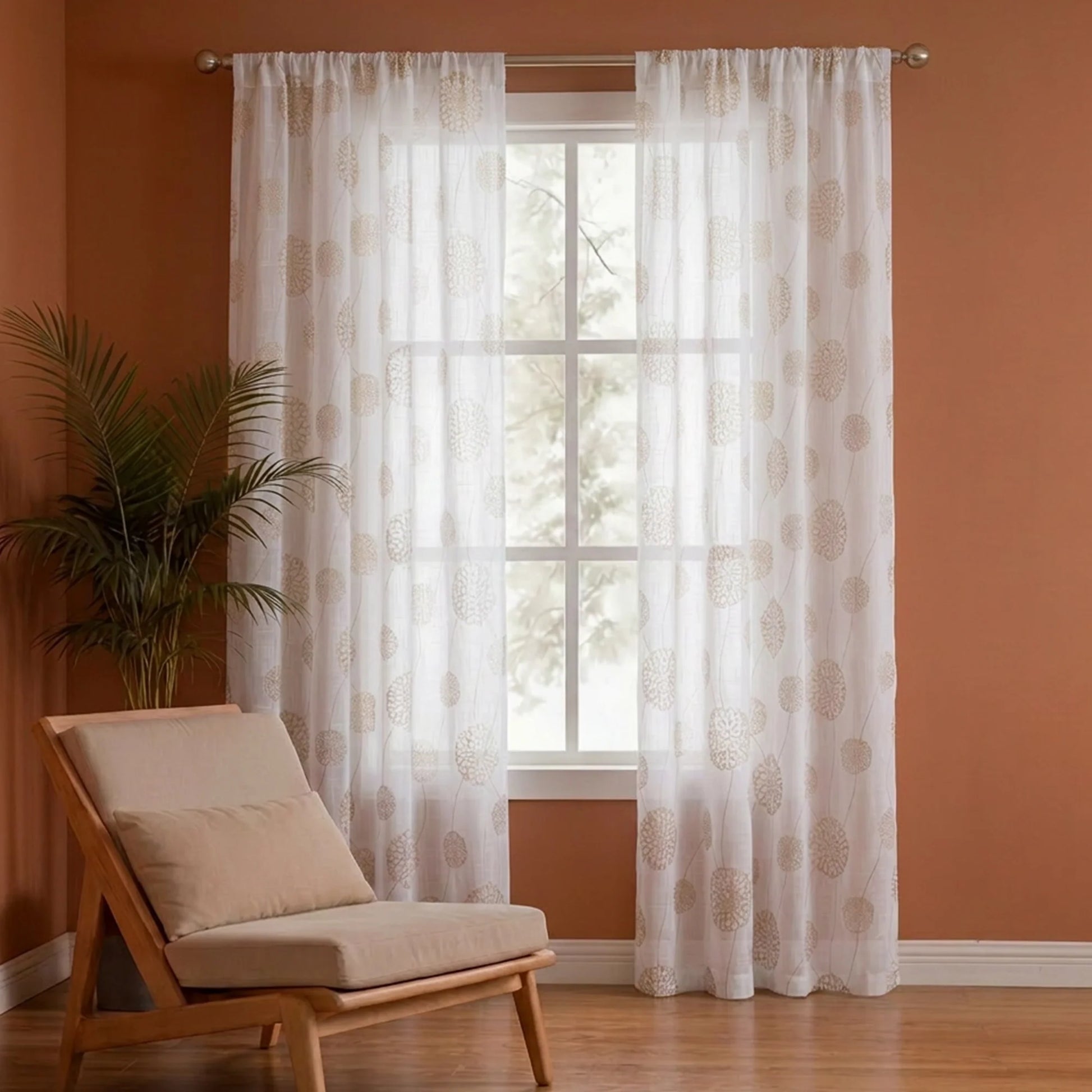 Imprimer Gold Dandelions - Rod Pocket Printed Sheer Curtain-1