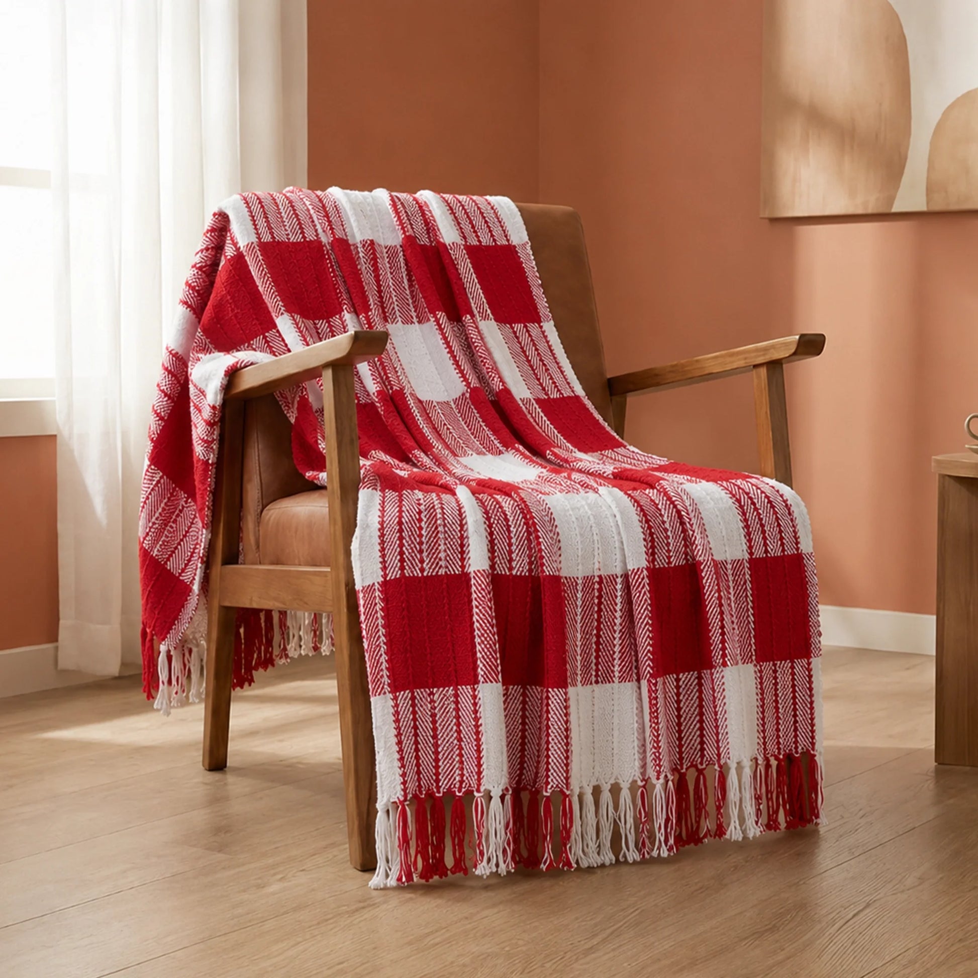 Red Plaid - Cotton Woven Throw-3
