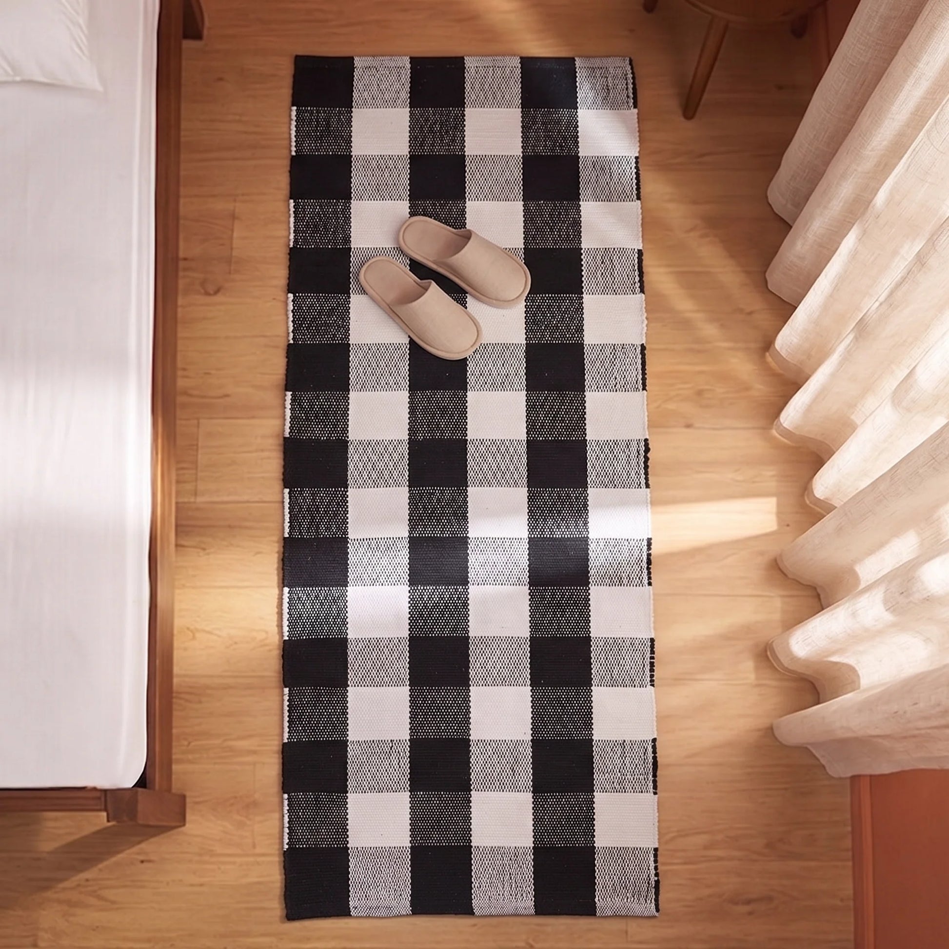 Breton Shadowplay - Plaid Cotton Rug (Black & White)-4