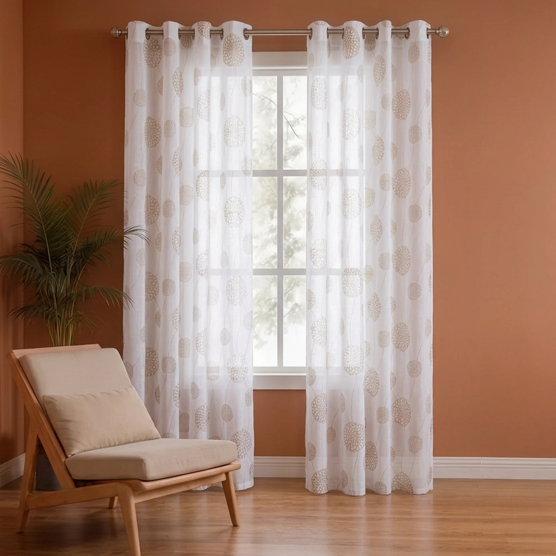 Imprimer Gold Dandelions - Eyelet Printed Sheer Curtain-1