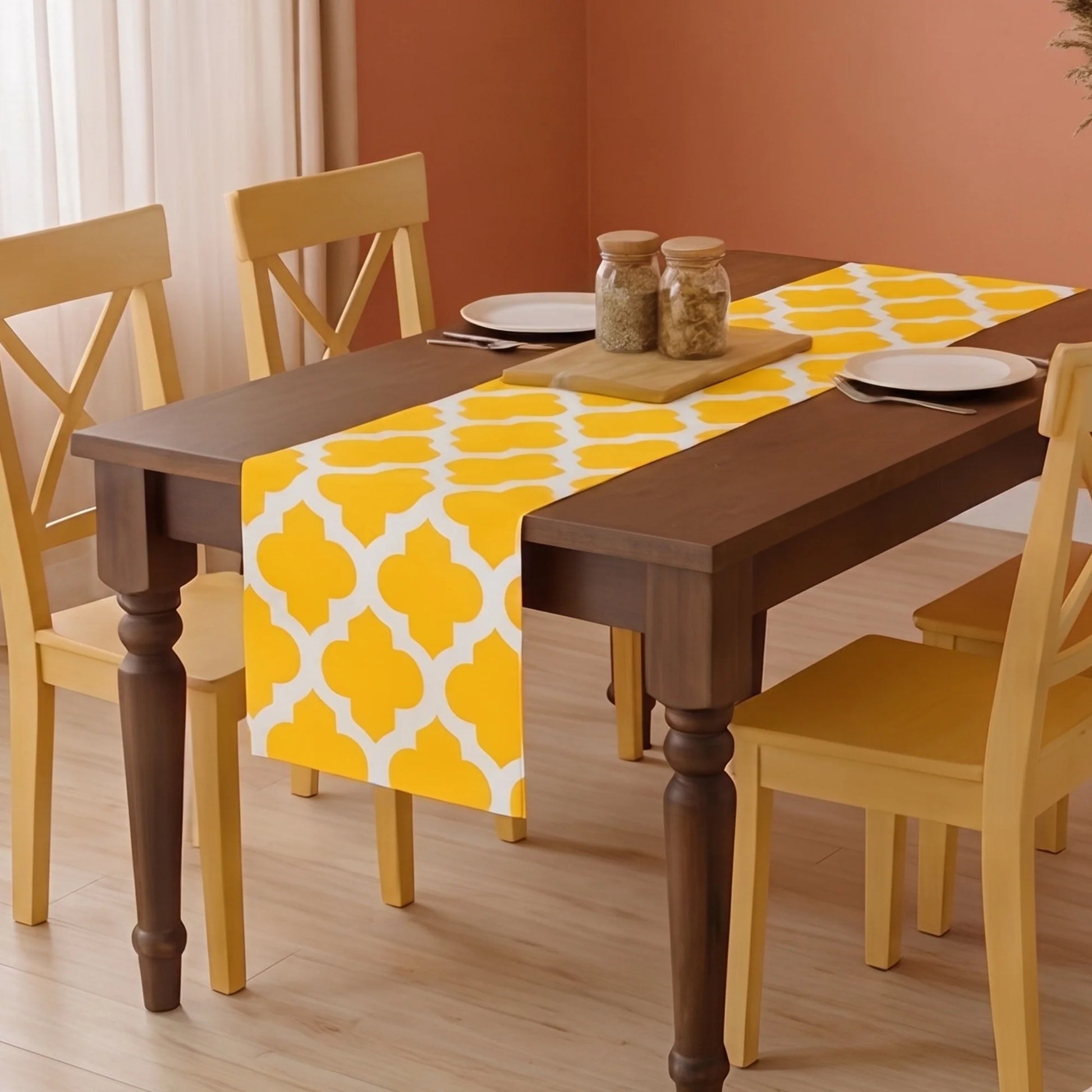 Imprimer Quatrefoil - Printed Dining Table Runner (Yellow)-1