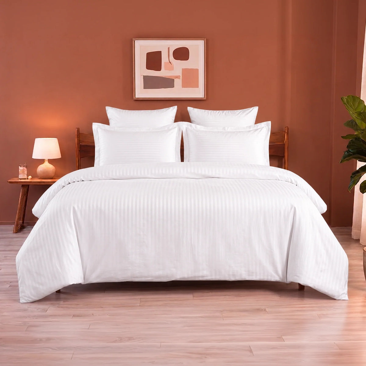 Breton Mellow - Satin Stripe Duvet Cover (White)