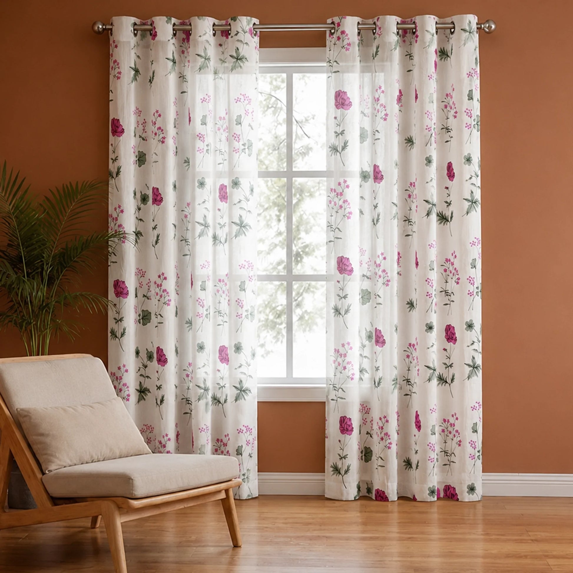 Imprimer Rosachic - Floral Printed Sheer Eyelet Curtain-1