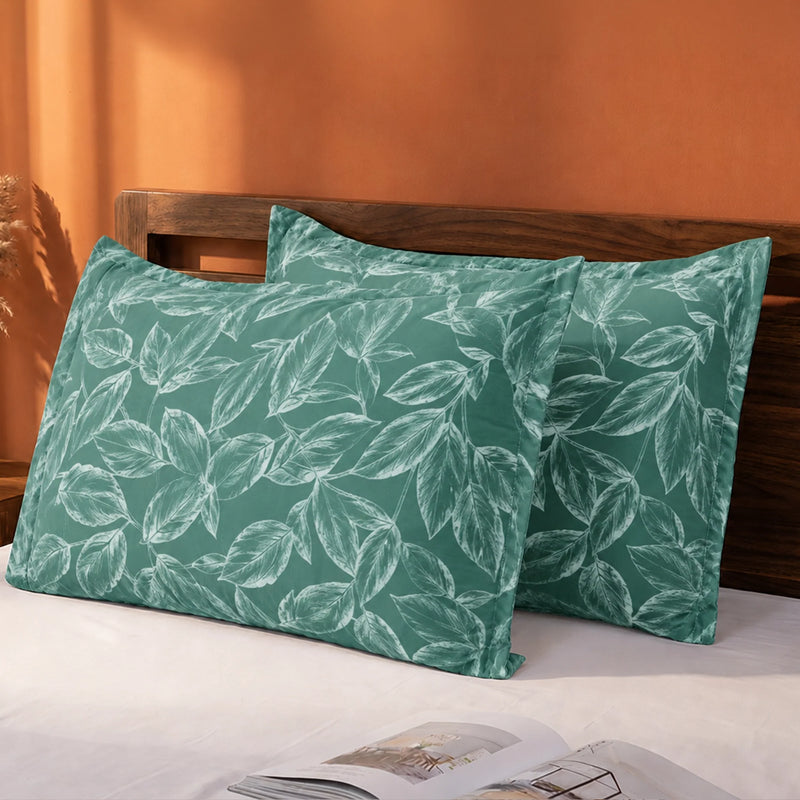 Imprimer Lilac - Leaf Printed Pillow Cover (Aqua Blue)-1