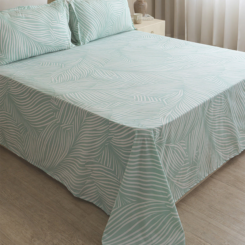 Mint Green Feather - Bedsheet (Green & White)-1