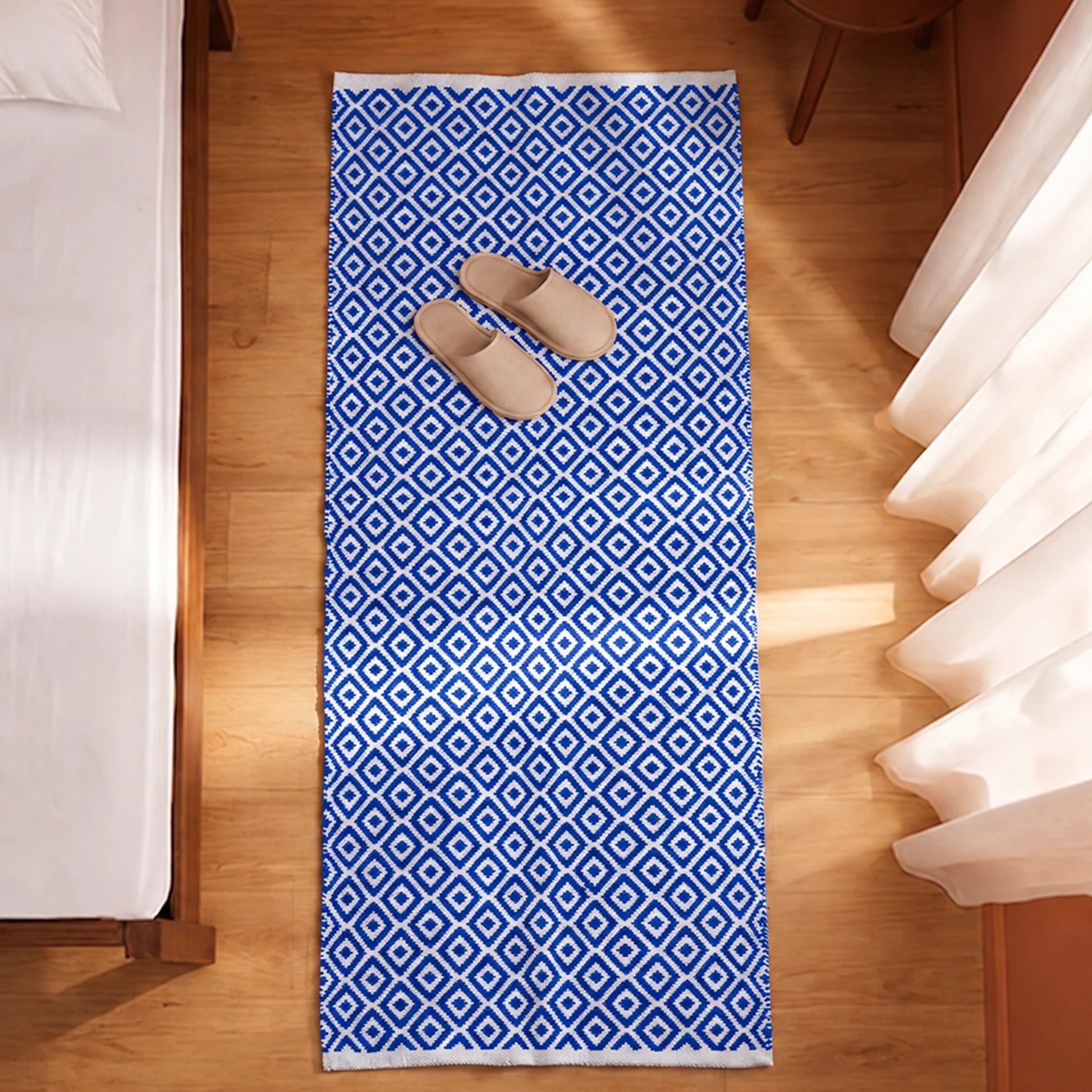 Tessitura Confetti - Diamond Cotton Rug (Blue & White)-4