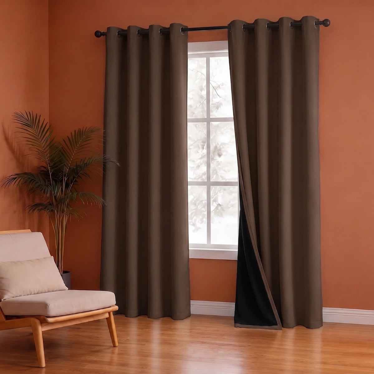 Fort Essential Abstract - Eyelet Black Backing Blackout Curtain (Brown)